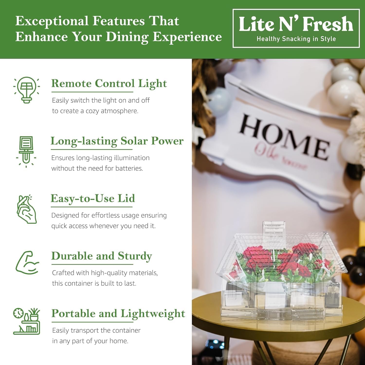 Lite N' Fresh Container Box Set - House-shaped Home Decor w/Solar Light - Centerpiece for Dining & Kitchen - Elegant Decorative Box - Ideal for Indoors Outdoors Celebration Room & Table Decorations