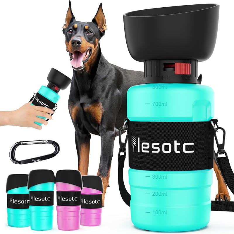 Garrafa de Água Portátil para Cães lesotc com Tigela Dobrável, Antivazamento, 800 mL