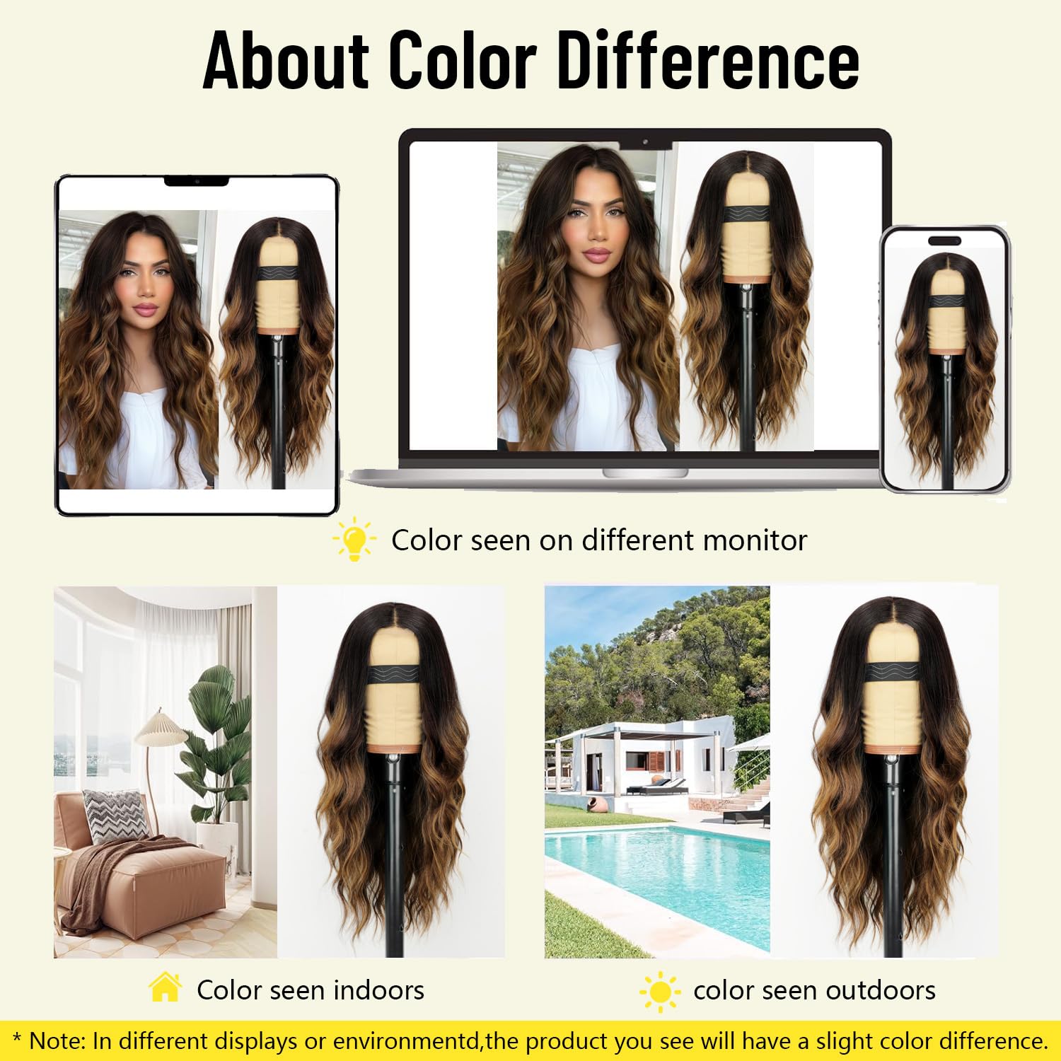 AISI HAIR Long Wavy Brown with Blonde Highlight Lace Hairline Wigs for Women, Middle Part Synthetic Heat Resistant Wig for Daily Party-26 Inch