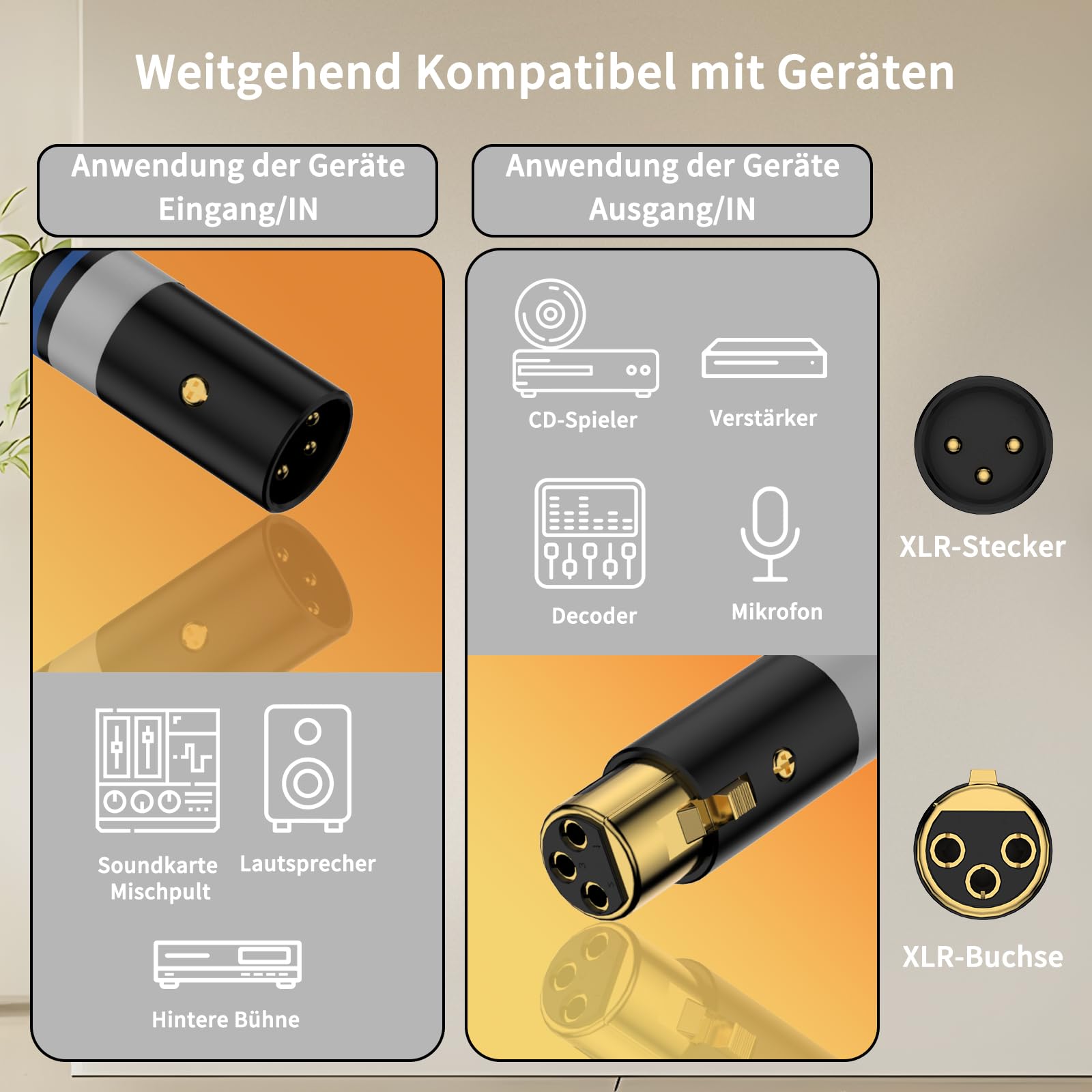 high end Audiophile XLR Kabel, hifi Mikrofonkabel, 3-Pin XLR Stecker auf Buchse Mikrofonkabel für Mikrofon, Verstärker, CD-Spieler,Mischpult, Lautsprecher (2m/6.56ft)