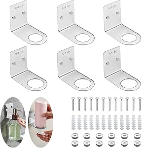 6PCS 304 Stainless Steel Hand Soap Holder, 2.8cm and 3.3cm Wall Mount Bottle Holder Drill-Free Hand Sanitizer & Soap Dispenser Rack Shampoo Standing Shelf for Bathroom, Kitchen and Toilet (2 Sizes)
