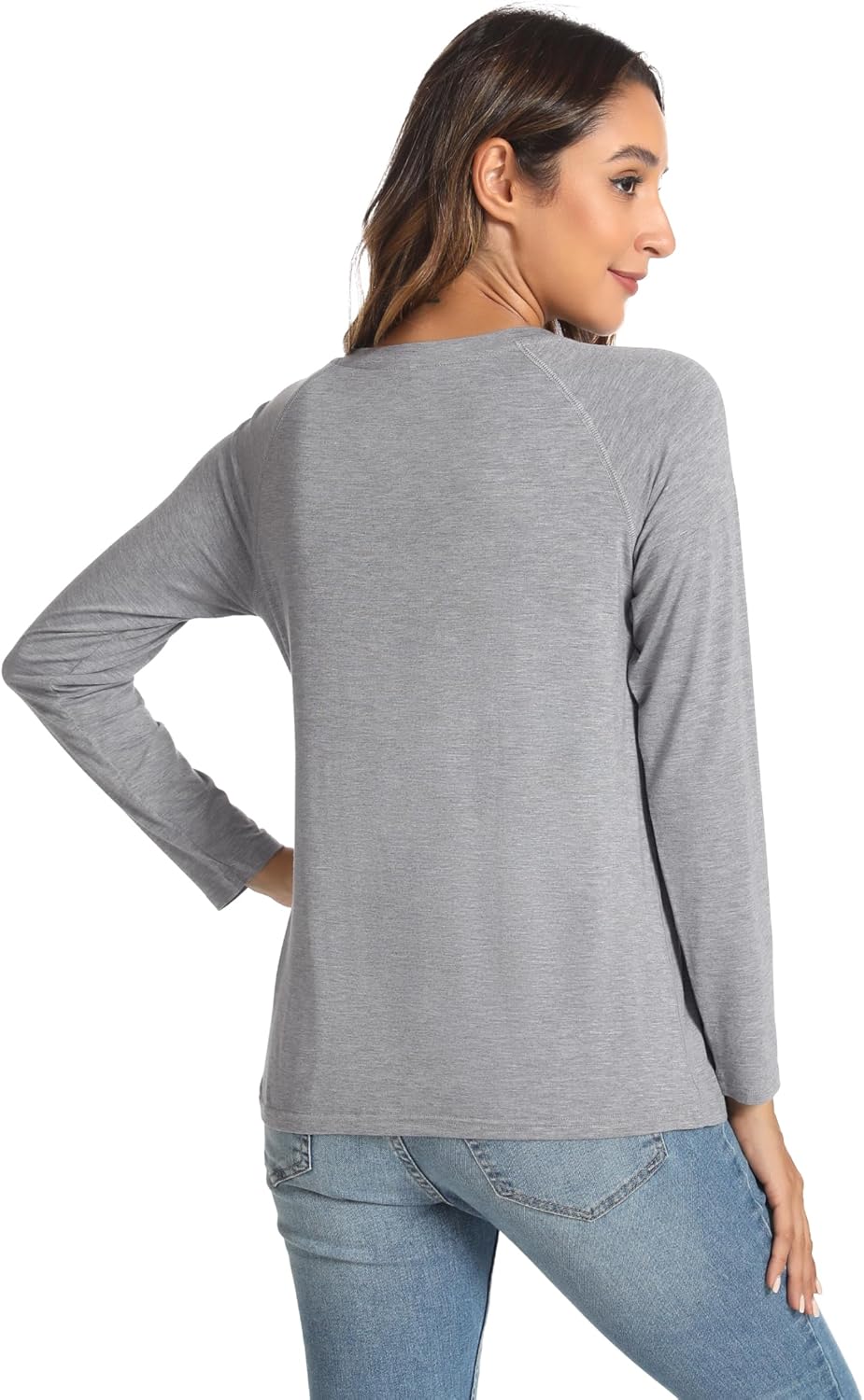 GYS Bamboo Viscose Pajama Tops for Women Long Sleeve Tees Crew Neck Sleep Shirt - Image 2