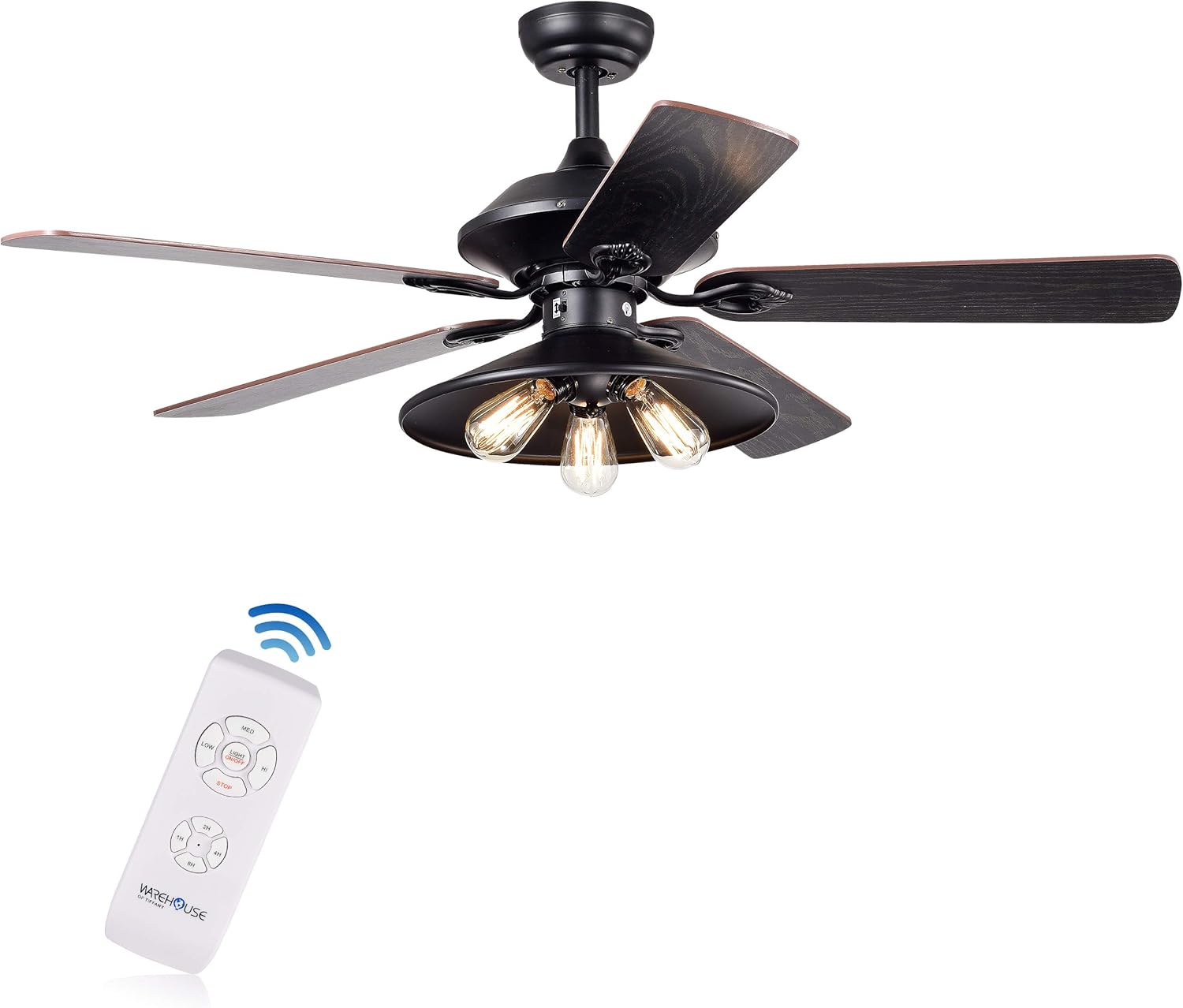 Warehouse of Tiffany CFL-8308REMO/BL Upille 3-Light Metal 5-Blade 52-inch Matte Black (Optional Remote Available) Ceiling Fan