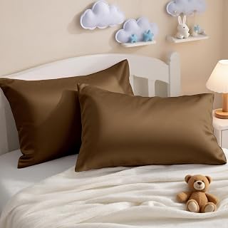 NTBAY Toddler Egyptian Cotton Sateen Pillowcases, 2 Pack, Brown | 500 Thread Count Egyptian Cotton Sateen with Envelope Closure, Breathable 13 x 18 Inch Pillow Covers, Pillows Not Included