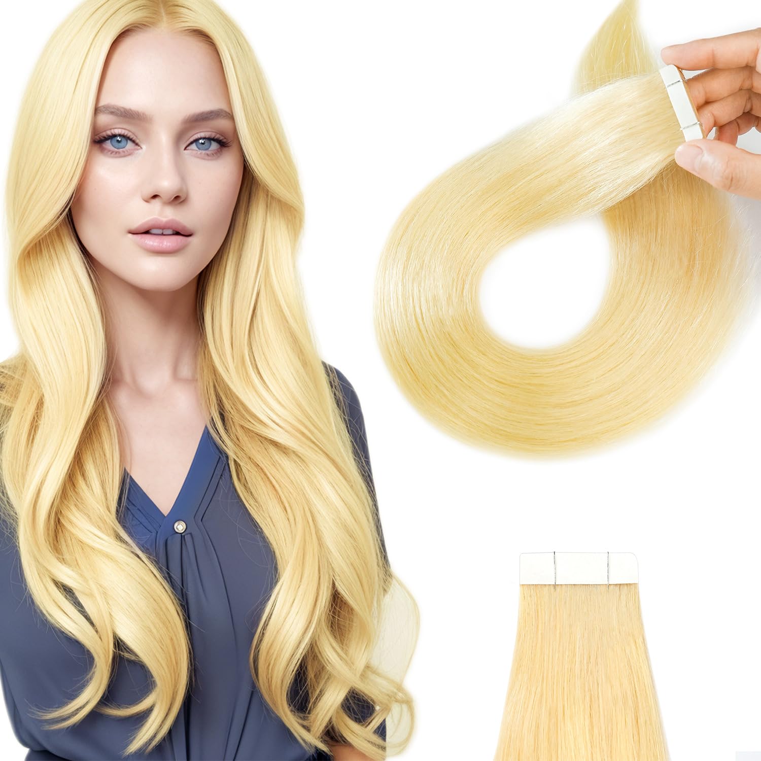 Qingliang Remy Hair Extensions - Tape in Human Hair, 18 inches, 20pcs, 50g/pack, Invisible, Straight, Seamless, Skin Weft