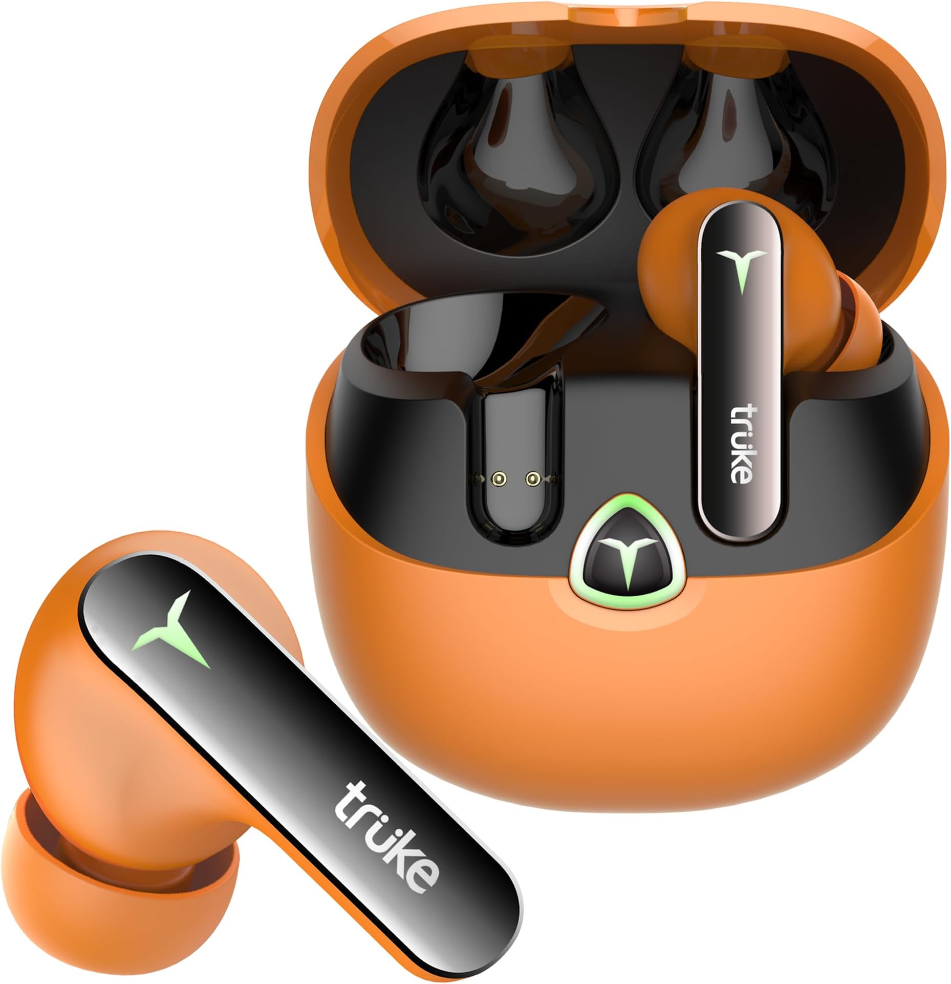 truke New Launch BTG Flex True Wireless in Ear Earbuds, Dual Pairing Ear Buds, 40ms Low Latency Gaming Mode, 60H Playtime Fast Charging, HiFi DSP Sound, Quad-Mic ENC, 13mm Driver,Bluetooth 5.4(Orange)