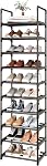 Metal Stackable Small Shoe Rack Organizer, Narrow Shoe Racks for Closets Entryway, Shoe Stand,Shoe Shelf with Handle (4-Tier-White)