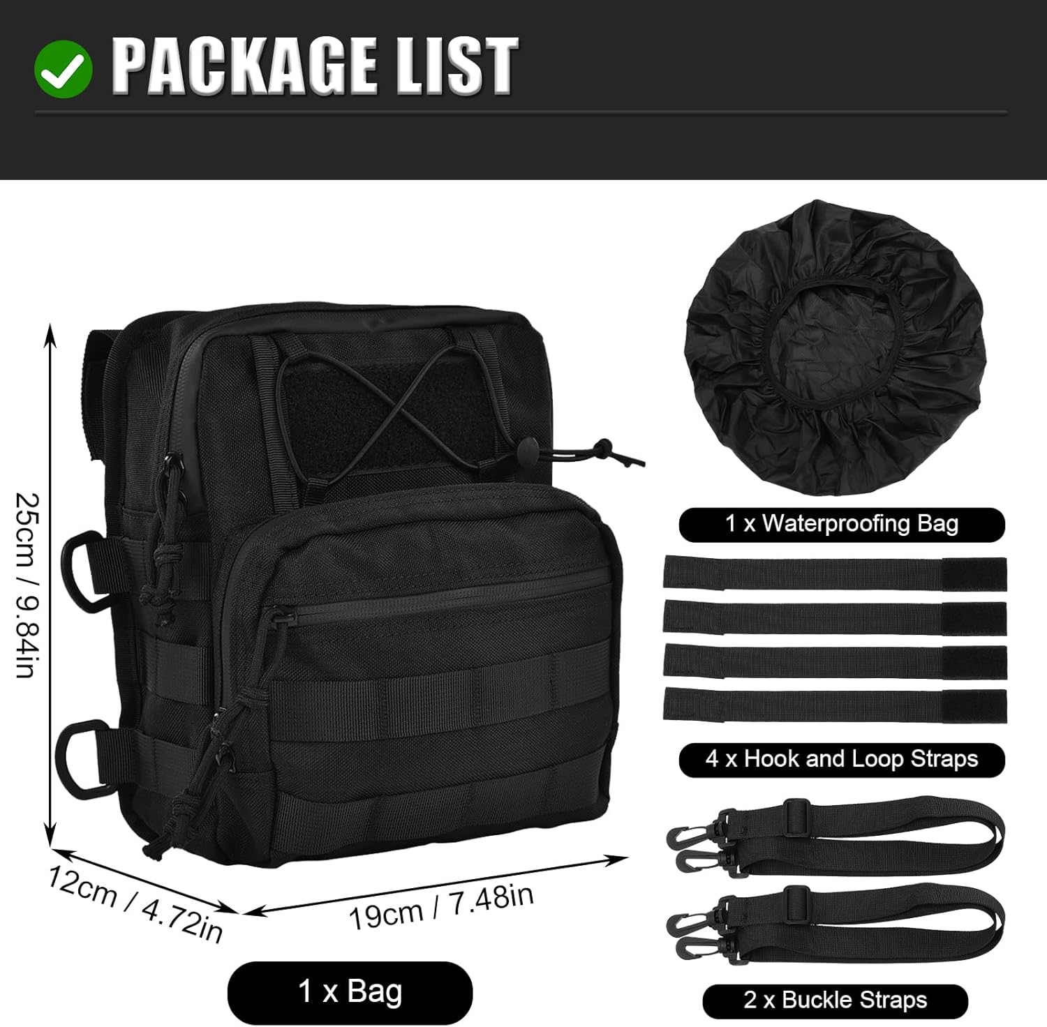 Handlebar T - Bar Bag Handle Bags,Motorcycle Handle Bar Bag,3L Motorcycle Front Fork Bag with Orange Lining for Handlebar, Windshield, Tail Rack or Side Rack