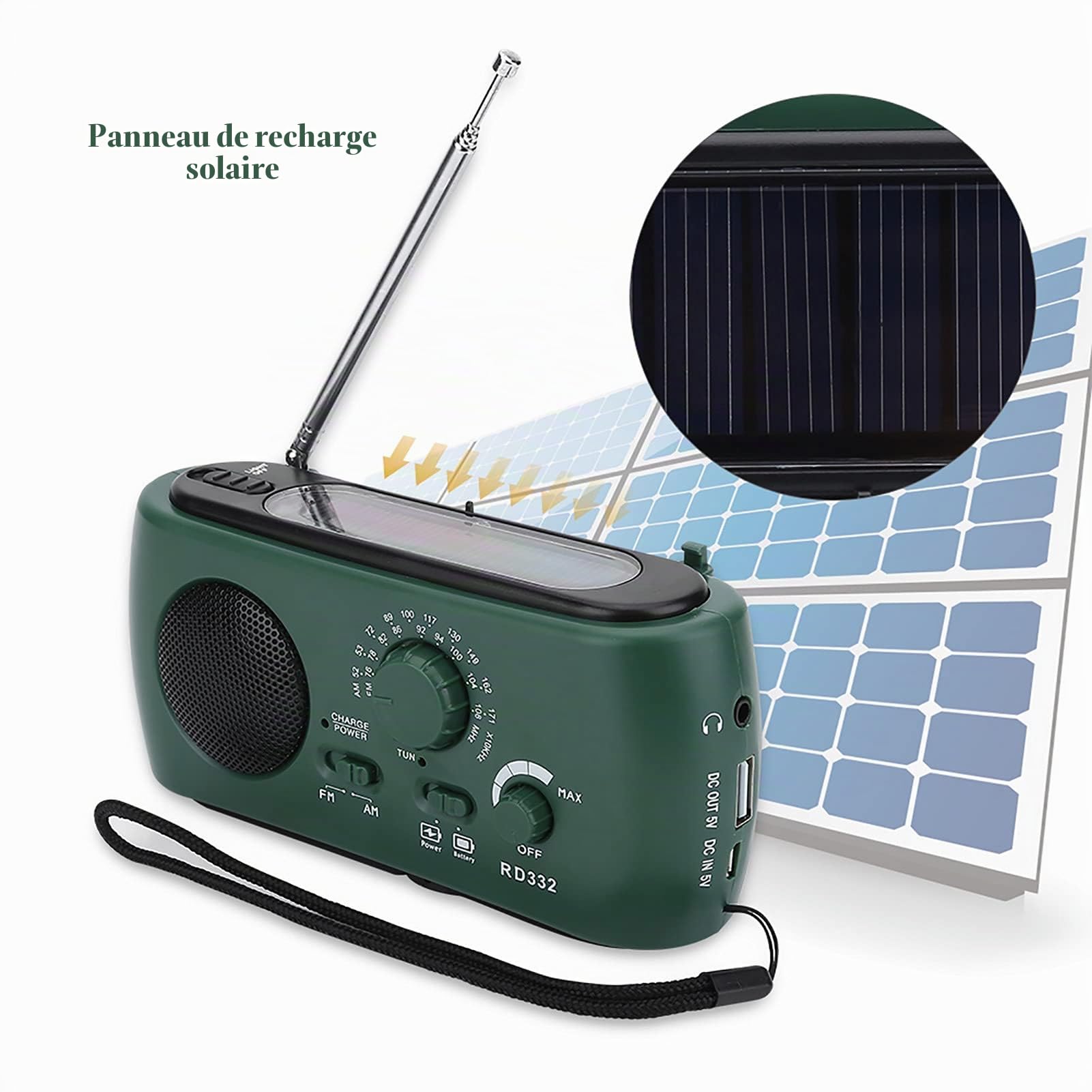 Elprico Radio a Pile Survie, Radio a Pile AM/FM avec Lampe de Poche LED Chargeur de Téléphone d'urgence pour la Maison et Le Camping en Plein Air, la Randonnée
