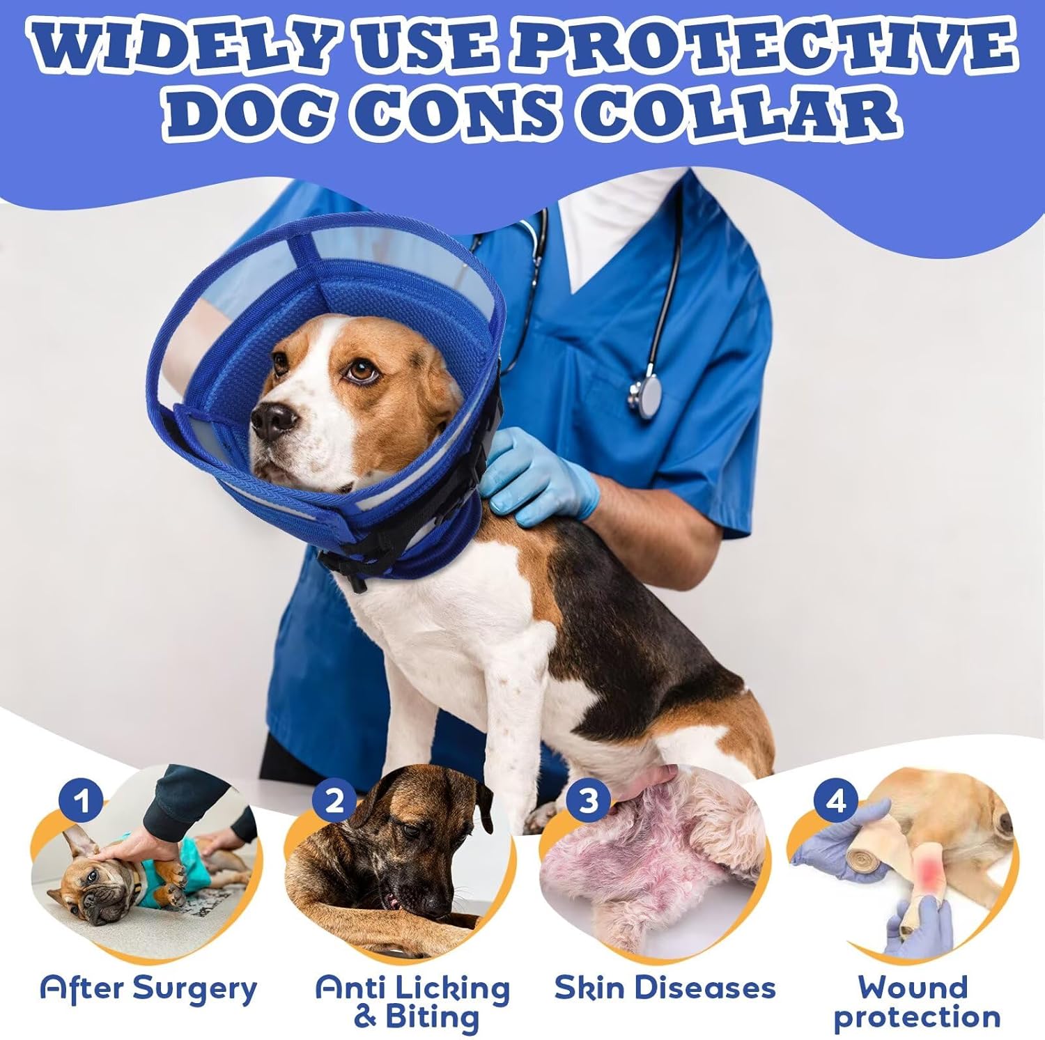 Soft Dog Cone for Dogs After Surgery,Foldable Dog's Cone Collar,Adjustable E Collar Alternative to Stop Licking,Pet Cones for Dog,Doggy Surgery Collar,Dogs Recovery Collars & Cones,Blue,L