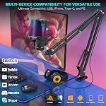 ZealSound Gaming USB Microphone for iPhone,Noise Cancellation Gaming mic with Touch Mute,Gain,Monitoring,USB Mic Boom Arm for Streaming,Podcast,Twitch,YouTube,Discord,iPad,PC,Computer,PS4,PS5,Mac