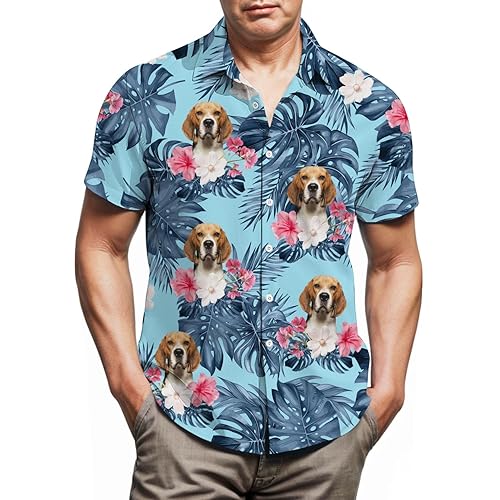 Beagle Hawaiian Shirts for Men,Button Down Beach Casual Shirtss