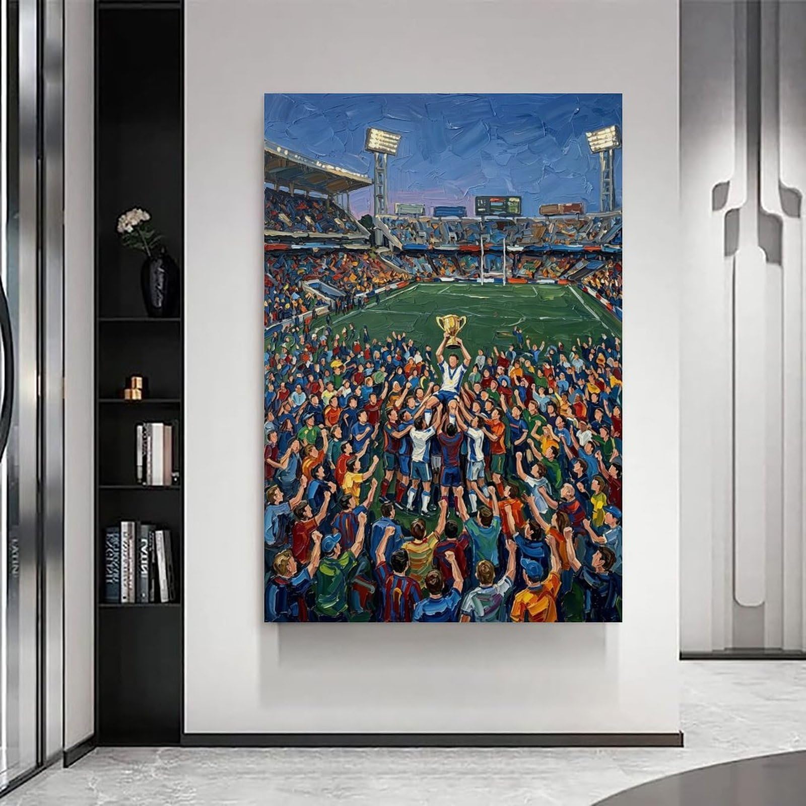 Poster su tela per celebrare la vittoria della squadra di calcio, pittura a olio Impasto, opera d'arte da parete per soggiorno, trofeo della squadra di calcio, decorazione da parete 40 x 60 cm