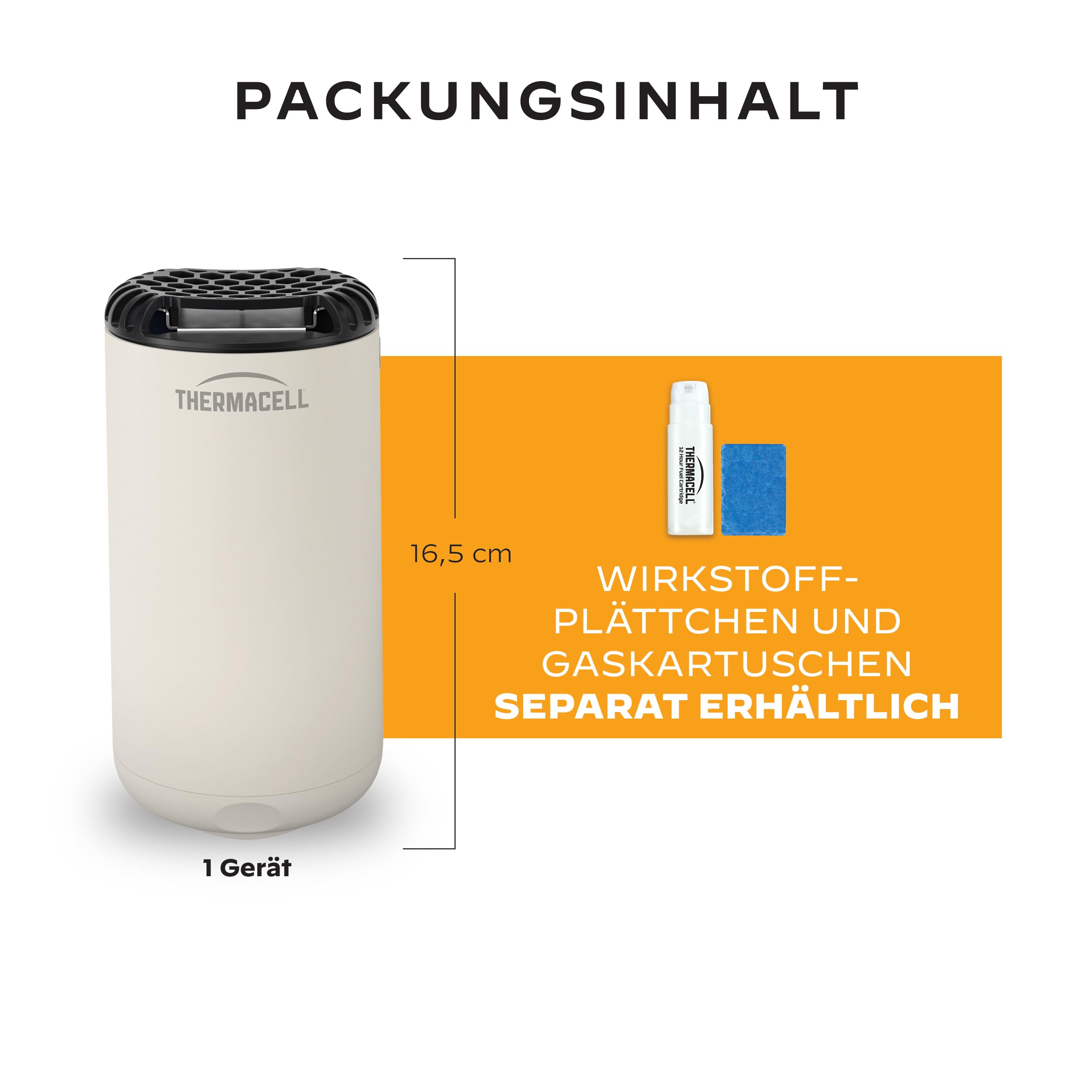 Thermacell Mückenabwehr Protect Basisgerät ohne Wirkstoffplättchen, innovatives Mückenschutz Standgerät in modernem Design, für Garten, Terrasse und Camping, Creme