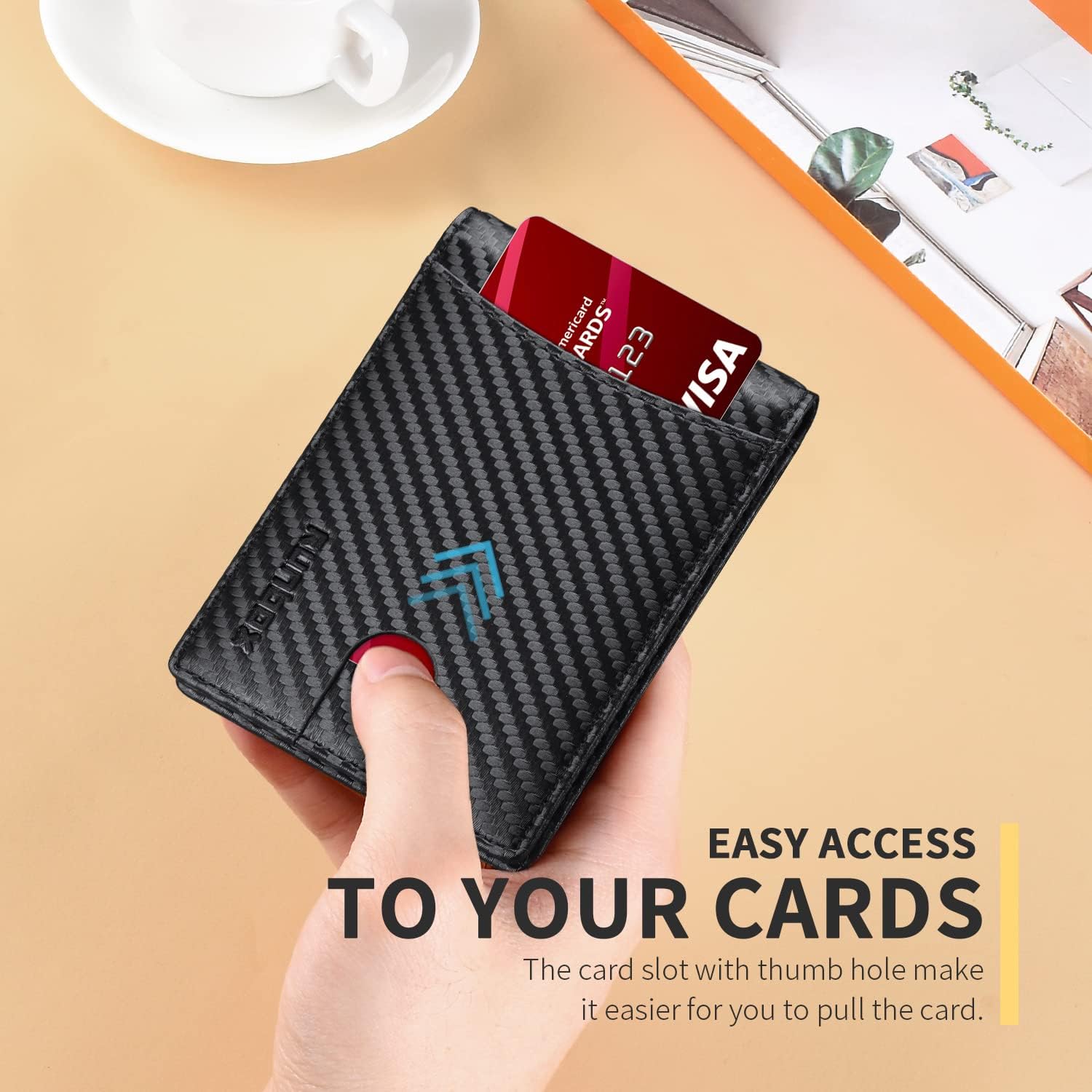 RFID Blocking Slim Leather Wallet - Minimalist Front Pocket Design With ID Window