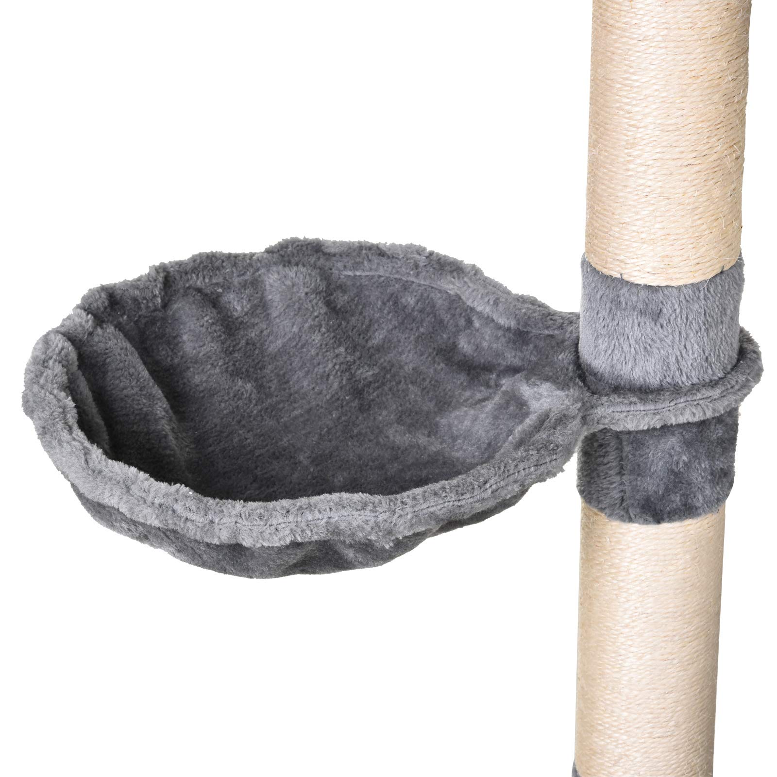 PawHut Tiragraffi a Colonna per Gatti con Cuccia Amaca 60x40x154cm Grigio | Lettini Sospesi, Pali in Corda Sisal