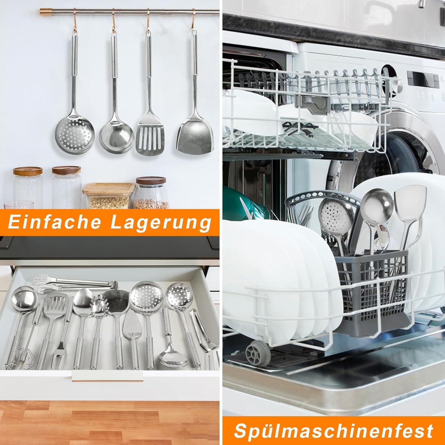 Kottwca Ensemble d'ustensiles de cuisine en acier inoxydable, 13 pièces, résistant à la chaleur, plastique, sans adhérents, résistant à la chaleur, passe au lave-vaisselle, idéal pour tous les besoins