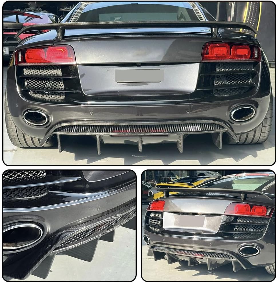 Rear Diffuser Compatible with Audi R8 V8 V10 GT Spyder Coupe Convertible 2010-2015 Customized Carbon Fiber CF Lower Bumper Lip Spoiler Body Kit