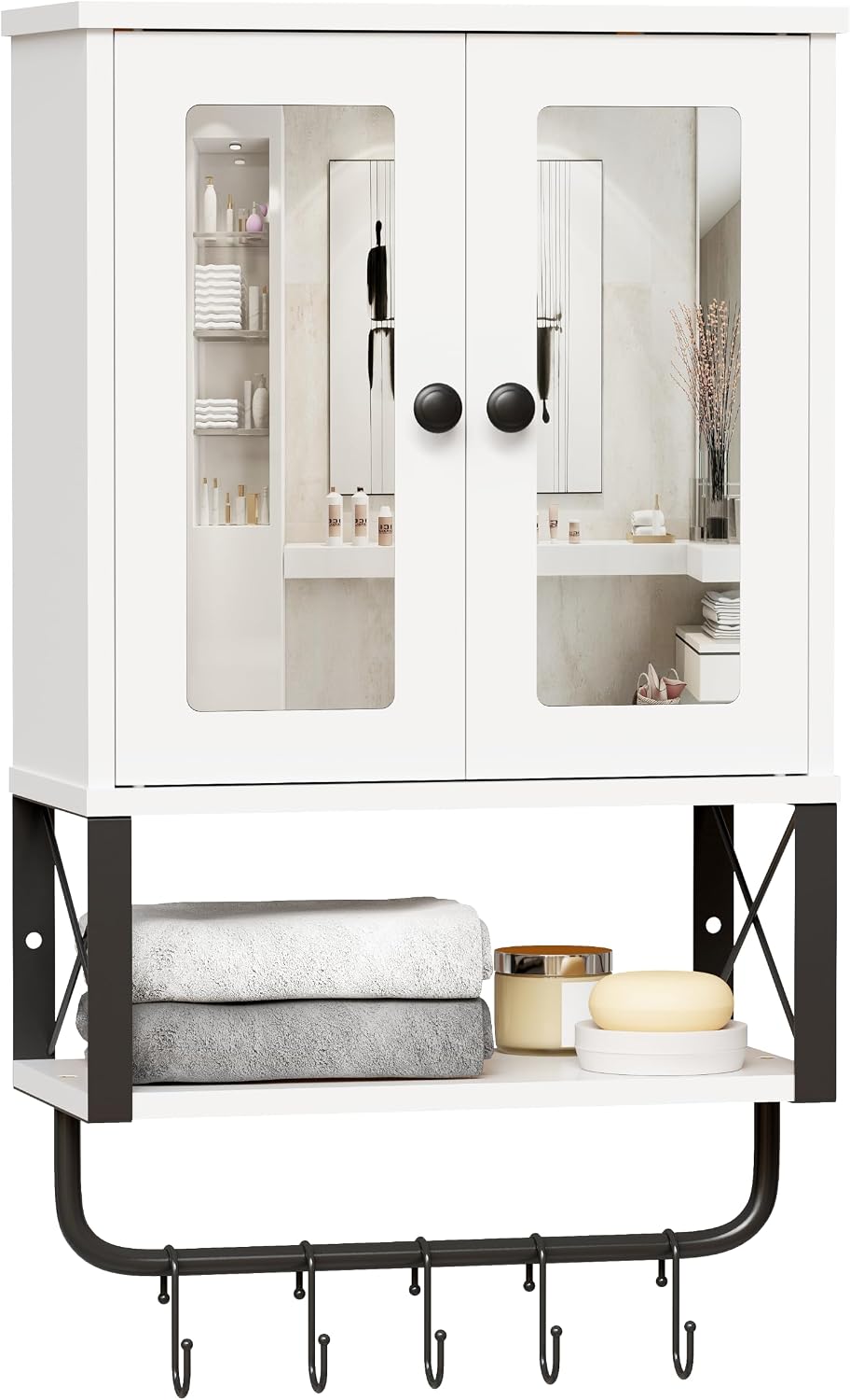 BEWISHOME Bathroom Medicine Cabinet Mirror with Towel Bar