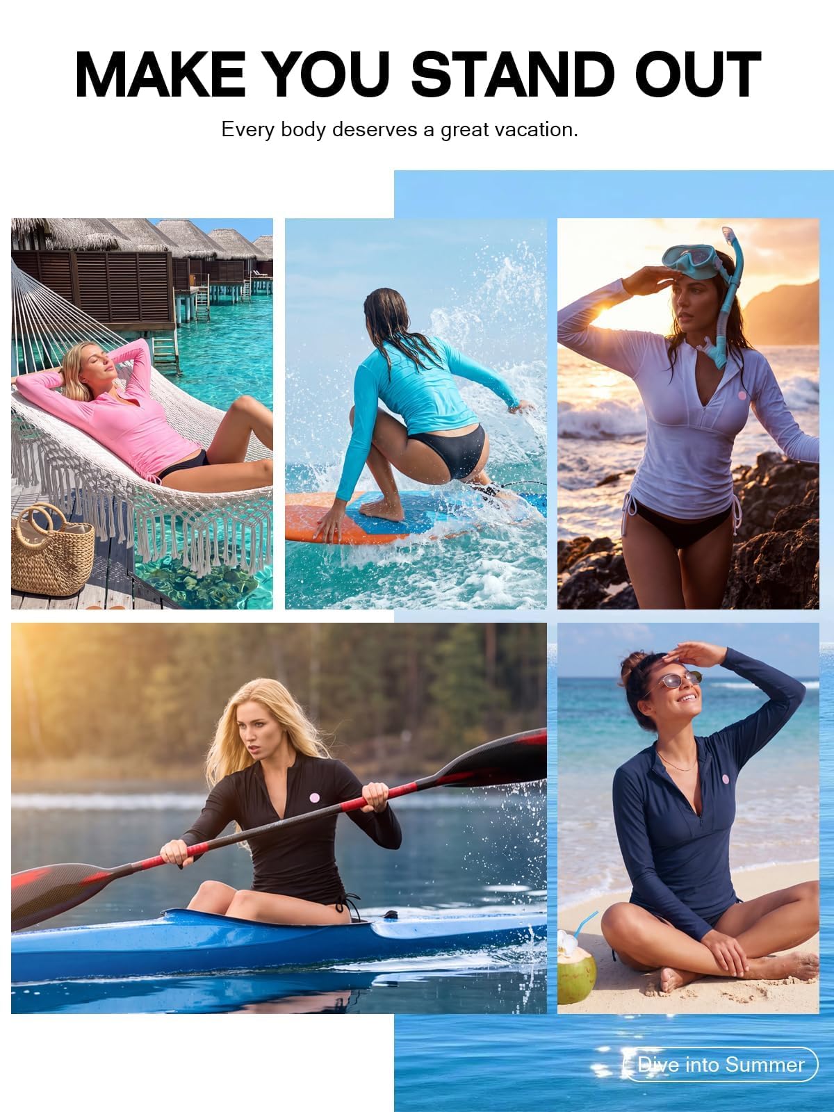 RELLECIGA - Costume da bagno da donna con protezione UV e maniche lunghe - Bianco - S