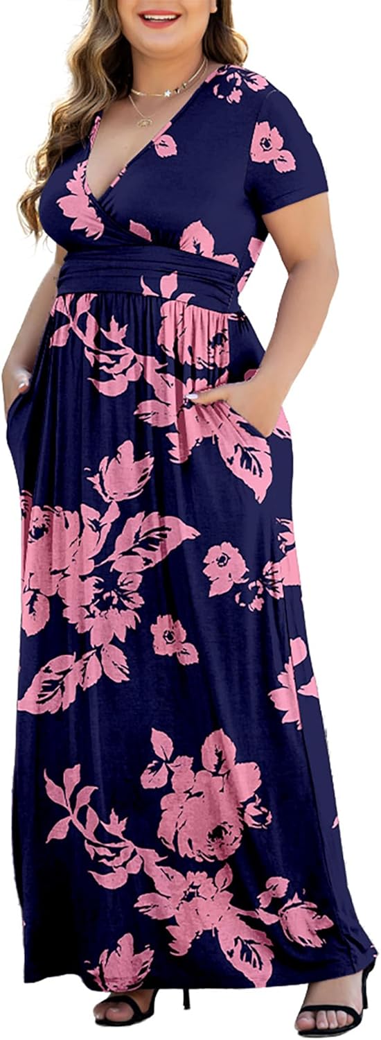 COSSEN Womens Plus Size Maxi Dresses for Curvy Women 2025 Casual Ladies V Neck Flowy Swing Long Dress with Pockets XL-5XL - Image 3