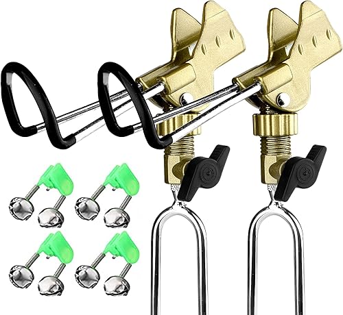 Rod Holder Fishing Pole Holder with Fishing Rod Alarm Bells,Universal Adjustable Gold Fishing Rod Holder Hand and Sea Dual-Purpose Ground Plug