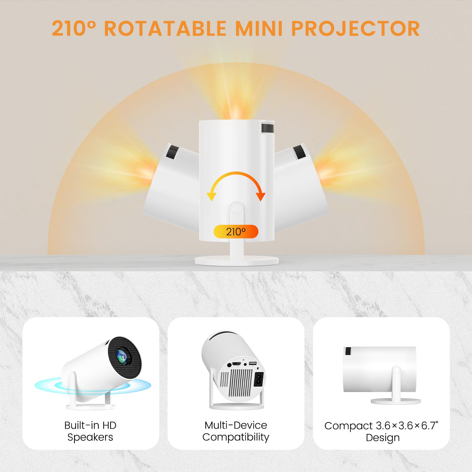 Mini projecteur, projecteur avec WiFi 6 et Bluetooth, projecteur portable avec support 4K 1080p, projecteur intelligent rotatif à 180° 160ANSI, Keystone automatique avec projecteur vidéo Android 11