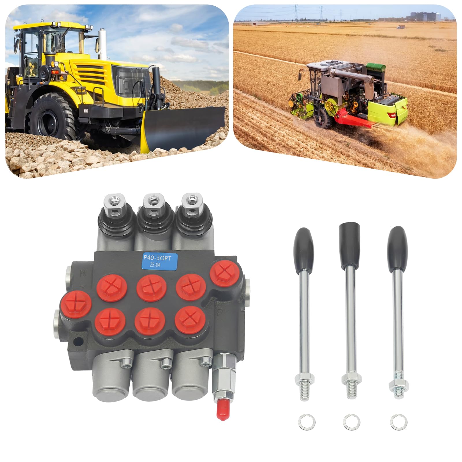 Valvola di controllo direzionale idraulica 3 bobine 40L/min, manuale, 1/2" BSPP connettori, valvola di sicurezza regolabile 5-31.5MPa, per trattori, spaccalegna e macchine agricole