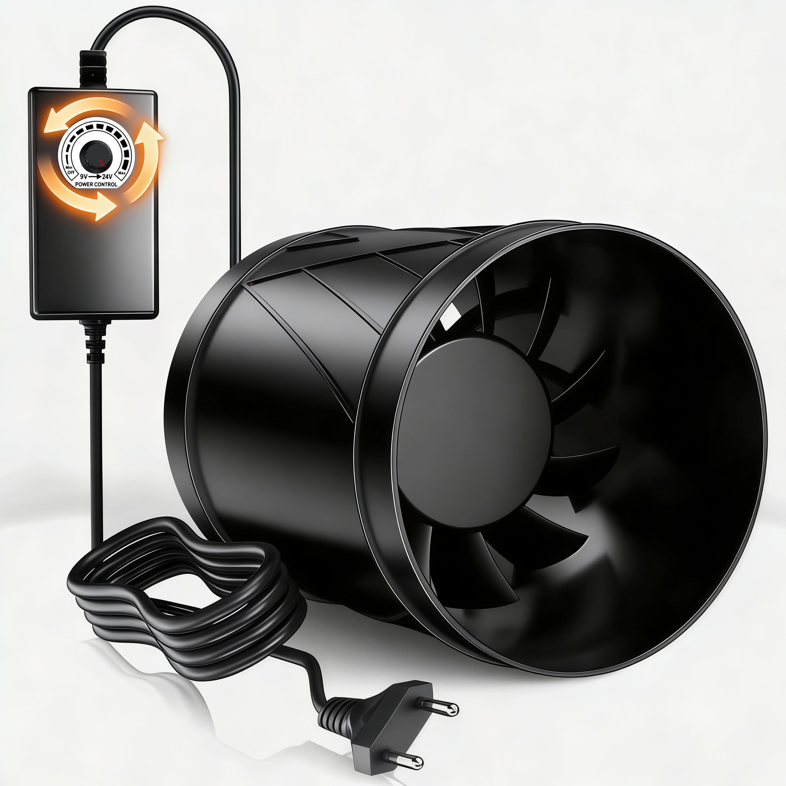 100 mm Silent Suction Fan, 221 m³/h Air Extractor, Powerful Smoke Extractor with 2 M Duct Power Cable Suitable for Greenhouse, Tent, Basement, Garage, Kitchen