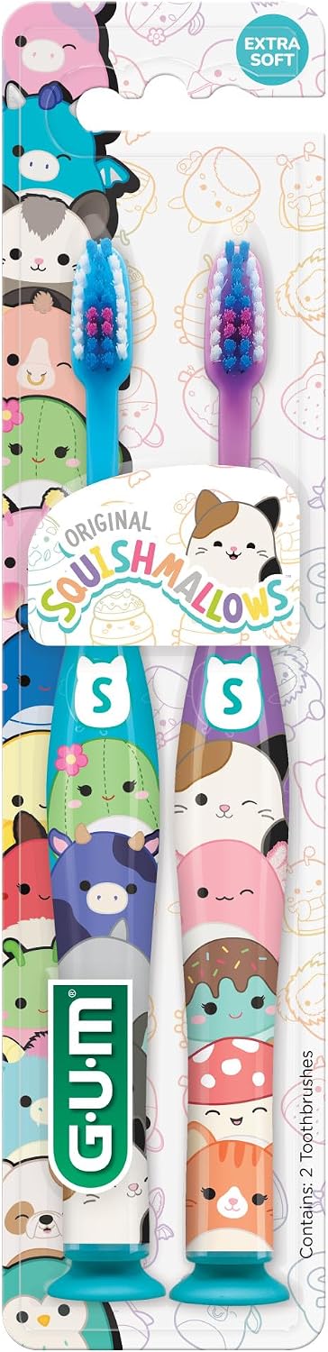 GUM Squishmallows Kids Toothbrush, Extra Soft Bristles, 2 Count (Pacl of 2)