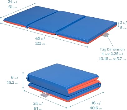 ECR4Kids Premium Folding Rest Mat, 3-Section, 2in, Sleeping Pad, Blue/Red