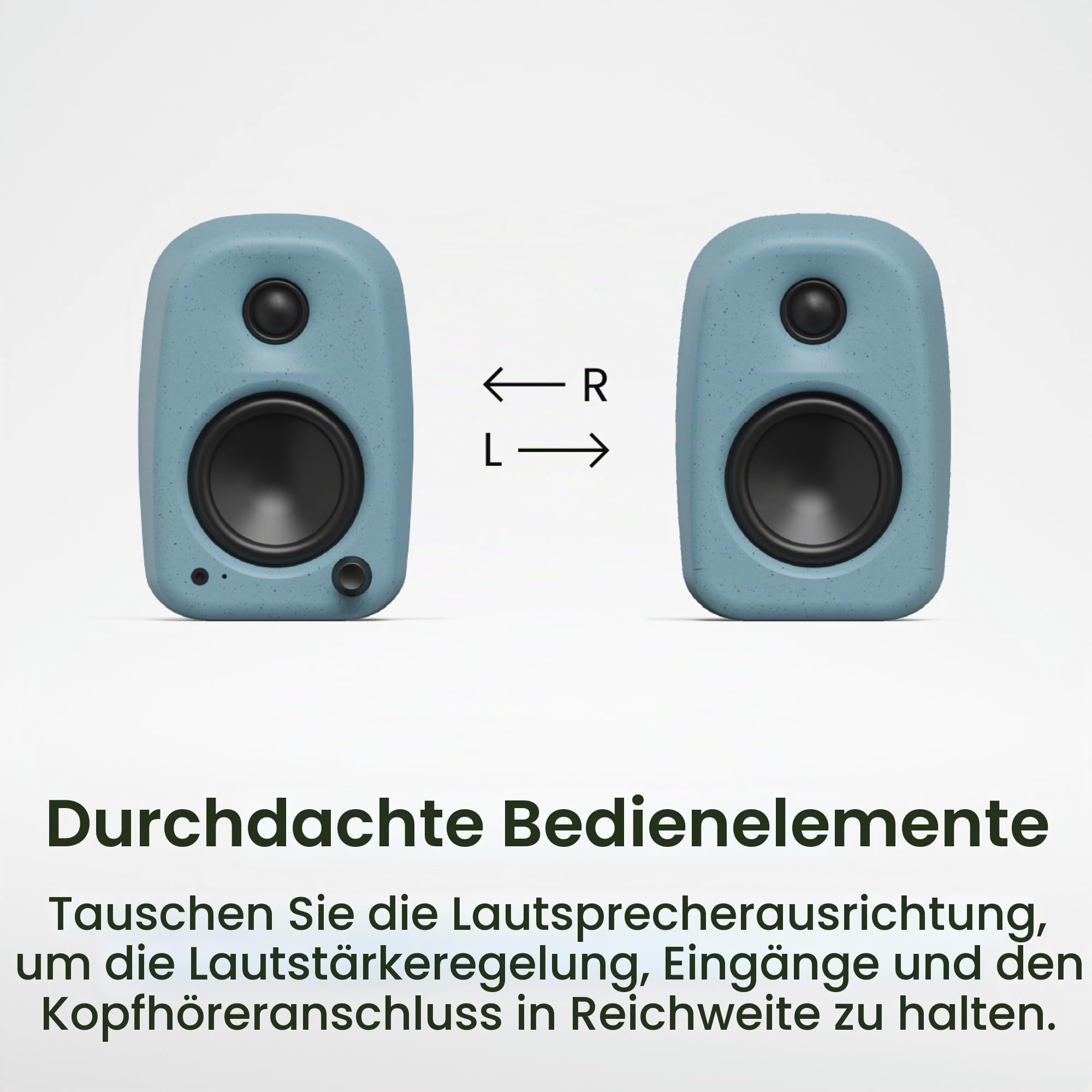 Kanto UKI 100 W Active Desktop Computer Speakers with Bluetooth and USB-C | Intelligent Sub Integration | Headphone Out | Pair | Pumice