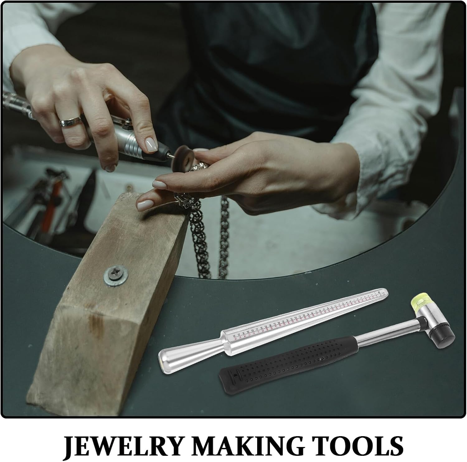 INOOMP Ring Sizer Measuring Tool Set with Metal Mandrel and Jewelry Mallet, Precision Finger Size Gauge for Jewelers, Resizing and Repair Kit for Men and Women