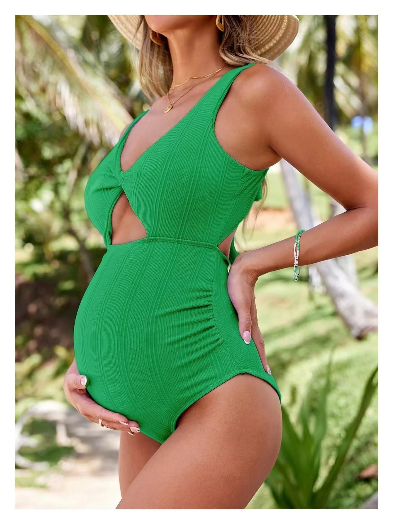 Maillot de Bain Une pièce for Femmes Enceintes, ajouré, Style européen, for la Plage, for pré-Mamans(Blue,M)