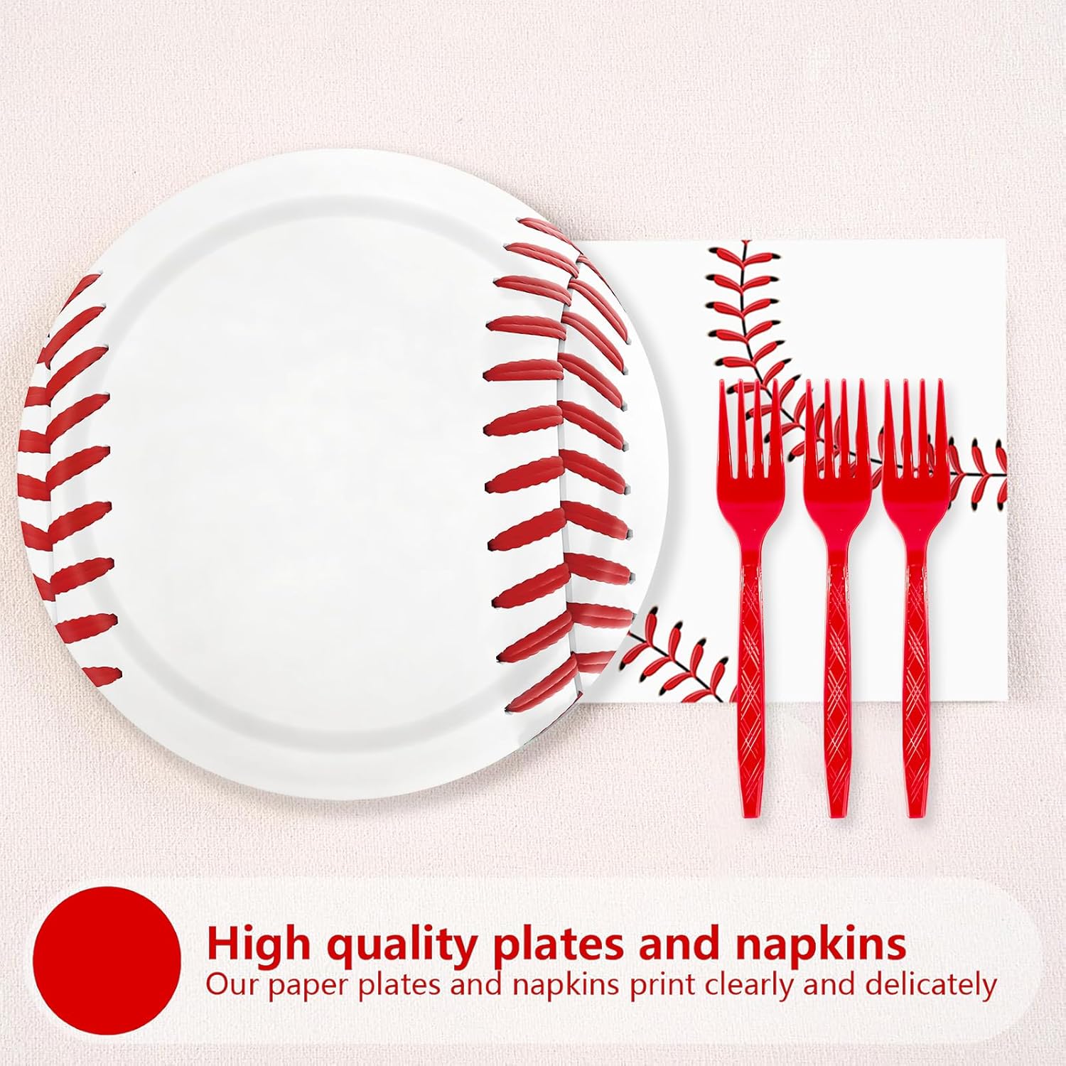 163pcs Baseball Themed Birthday Party Supplies Including Banner,Dinner Plates,Napkins,Forks Disposable Paper Tableware Set Baseball Party Decorations for Kids Serve 24 Guests - Image 4