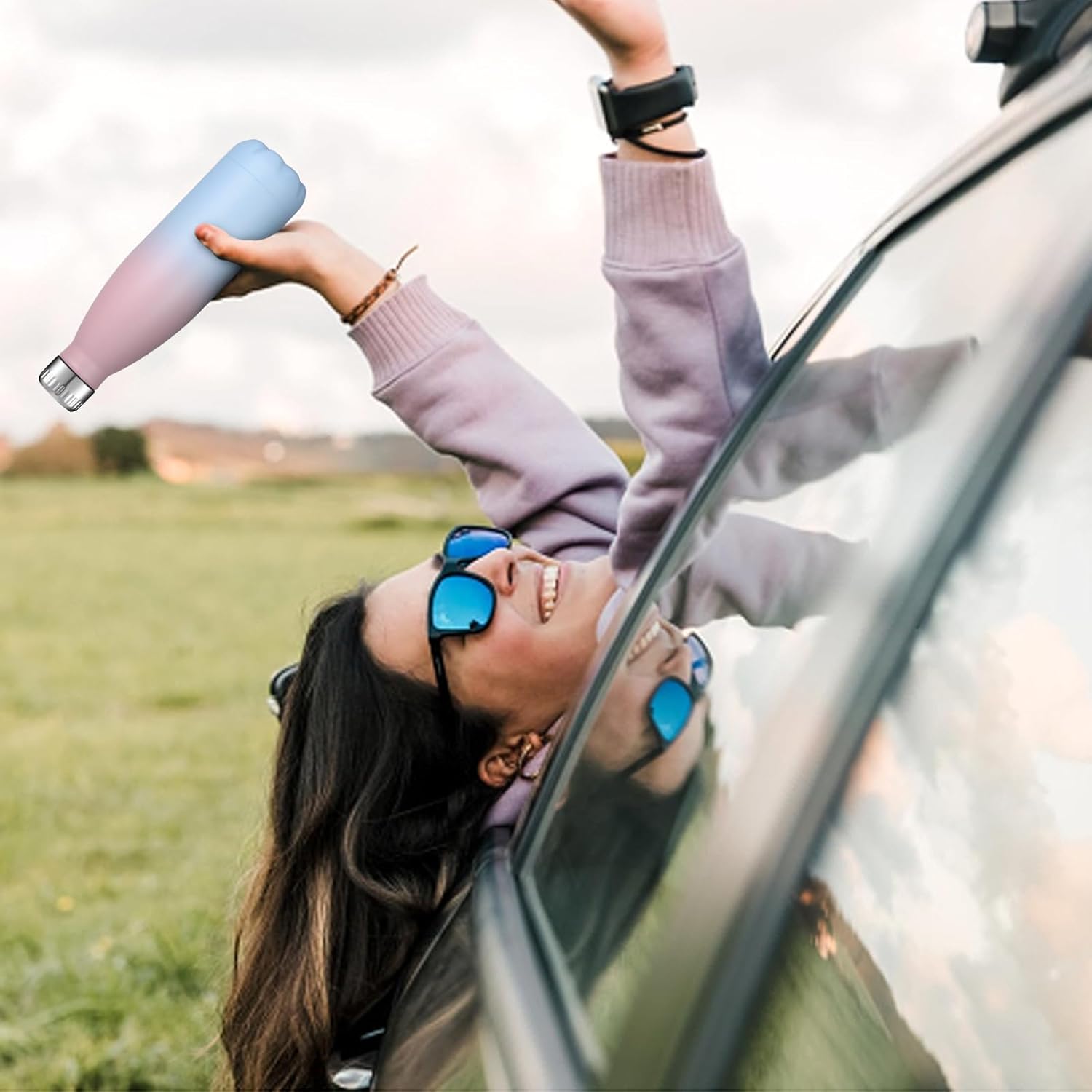 HASLE OUTFITTERS 17oz Stainless Steel Water Bottles Bulk, Vacuum Insulated Water Bottles Double Walled Reusable Metal Sports Water Bottles Keep Drinks Hot and Cold, Pink Blue, 4Packs