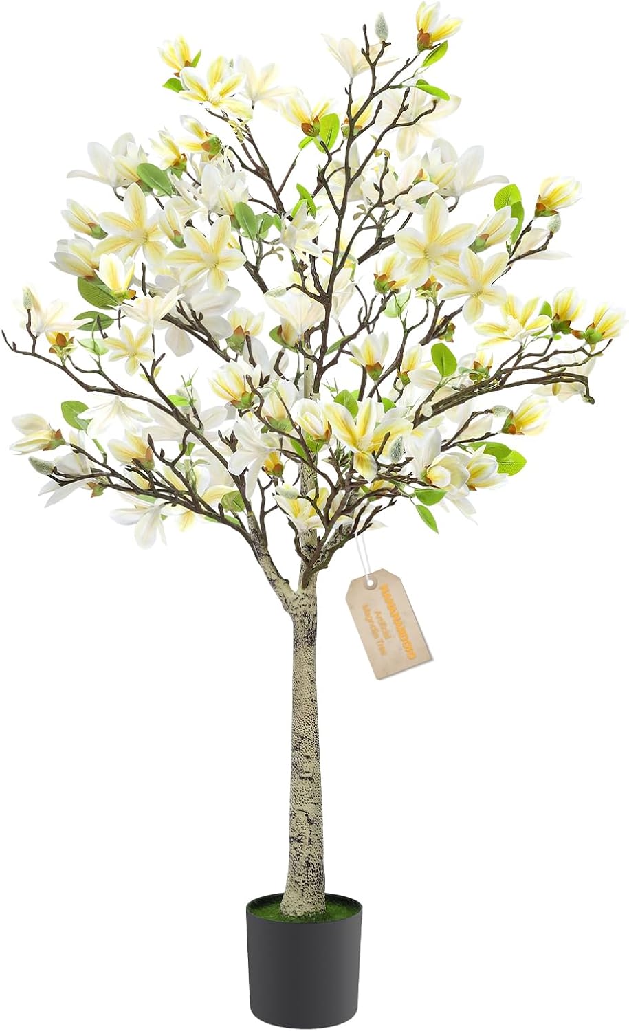 4FT Faux Magnolia Tree in Black Pot, White Artificial Plant for Home, Room