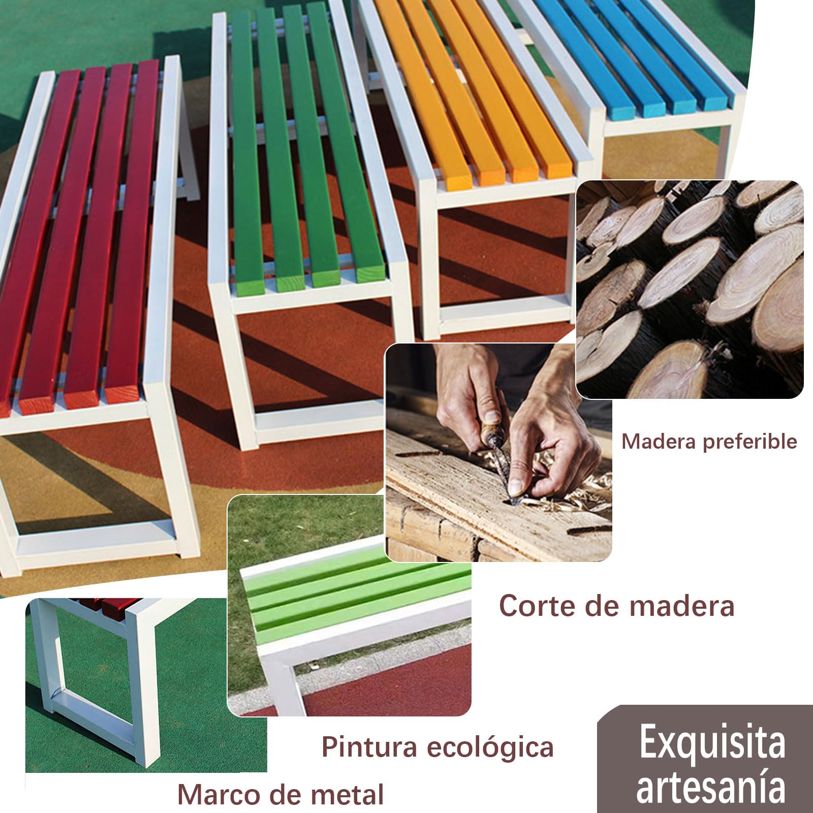 Banco Madera Exterior, Banco terraza, sin Respaldo, Resistente a la Intemperie, Apto para Jardín, Porche, Parque, Balcón, Exterior Marrón Oscuro + Blanco 150×40×45cm