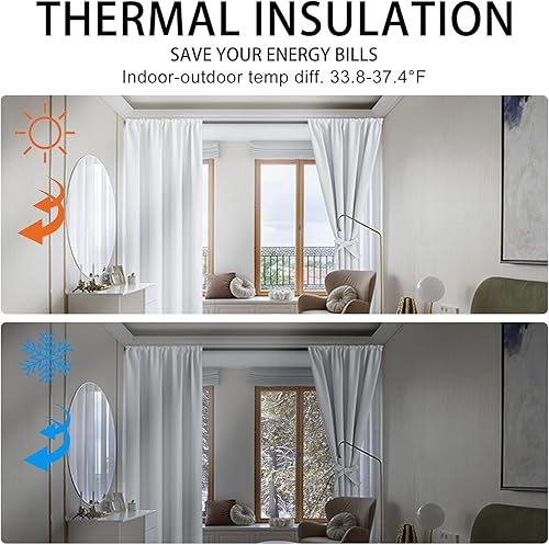 Miniatura 6 de JIUZHEN Cortinas para dormitorio, con aislamiento térmico, oscurecimiento de la habitación, reducción de ruido, cortinas opacas de 52 x 63 pulgadas