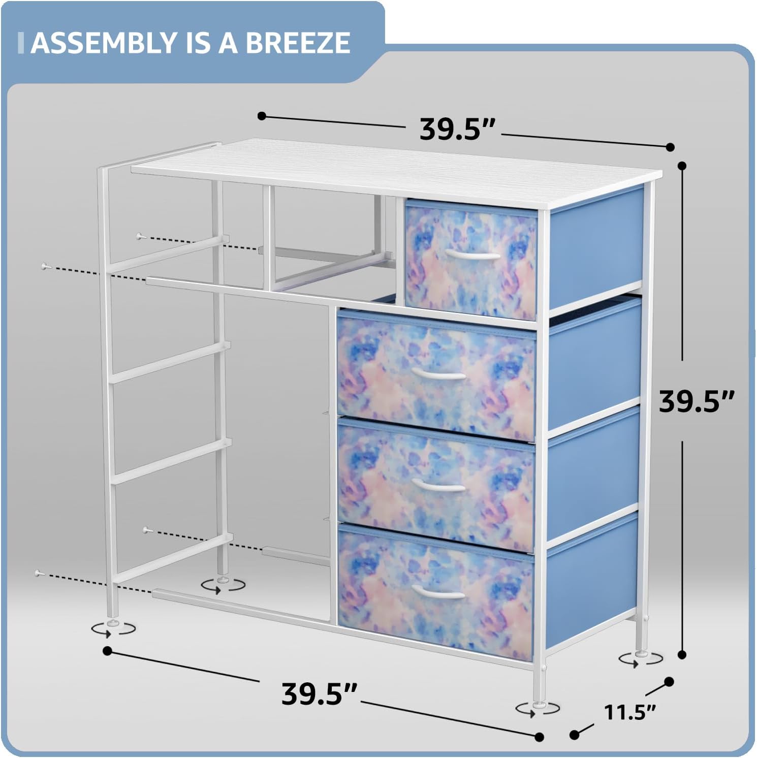 Sorbus Kids Dresser with 9 Drawers - Furniture Storage Chest Tower Unit for Bedroom, Hallway, Closet, Office Organization - Steel Frame, Wood Top, Tie-dye Fabric Bins (Pastel, Tie-dye)