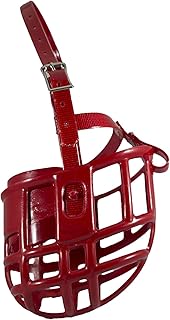 Birdwell Enterprises - Plastic Dog Muzzle with Adjustable Plastic Coated Nylon Headstall - Made in The USA - (Medium, Red)