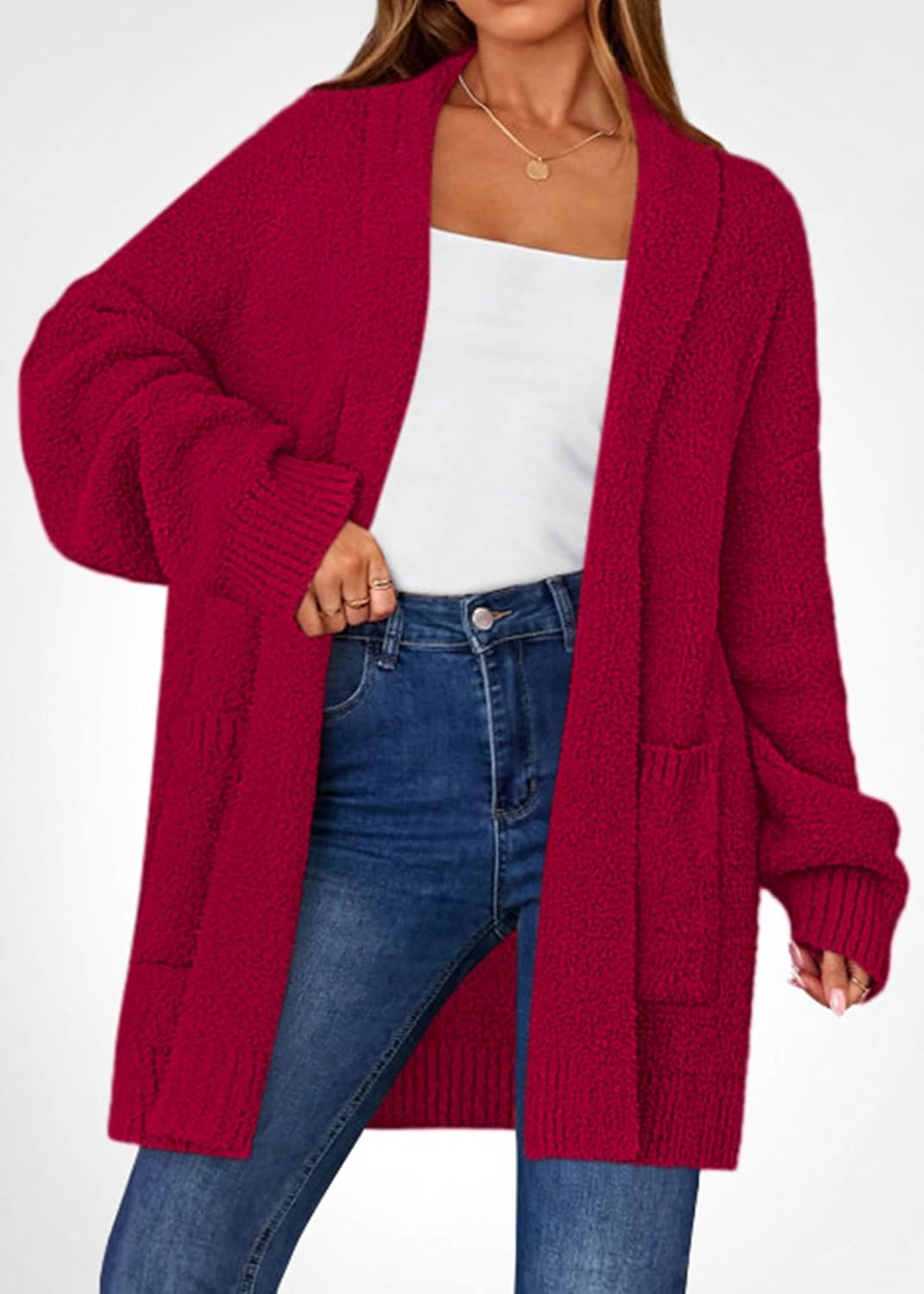 KIRUNDO Cardigan Sweaters for Women 2026 Fall Chunky Fuzzy Knit Open Front Loose Long Sleeve Sweater Coats Winter Clothing - Image 3