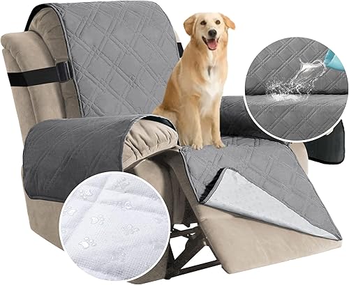 H.VERSAILTEX - Funda protectora para sillón reclinable 100% impermeable, acolchada, con correa elástica y parte posterior con huellitas de silicón