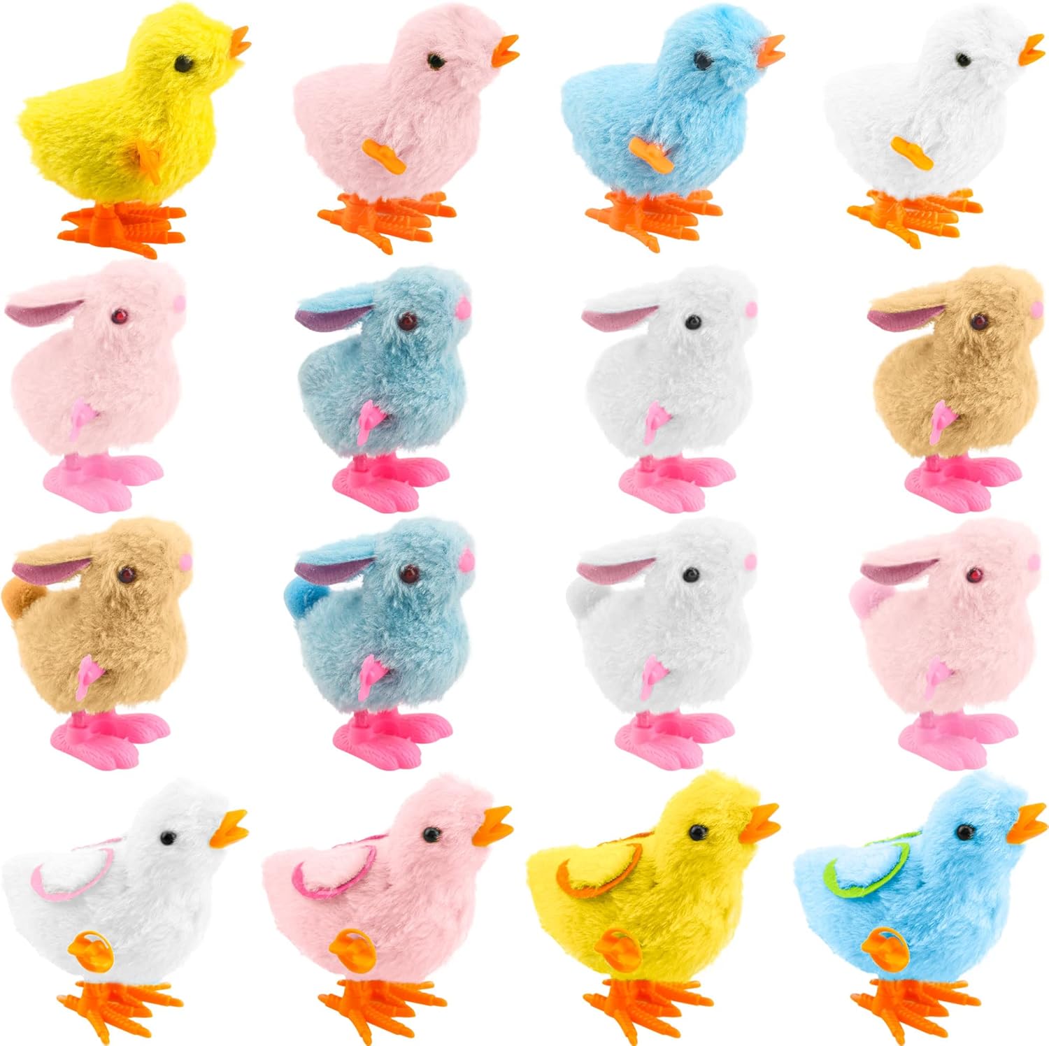 20 Pcs Easter Wind Up Chick and Bunny Toys Plush Jumping Rabbit and Chick Colorful Wind-up Easter for Basket Stuffers Party Favors Classroom Prizes