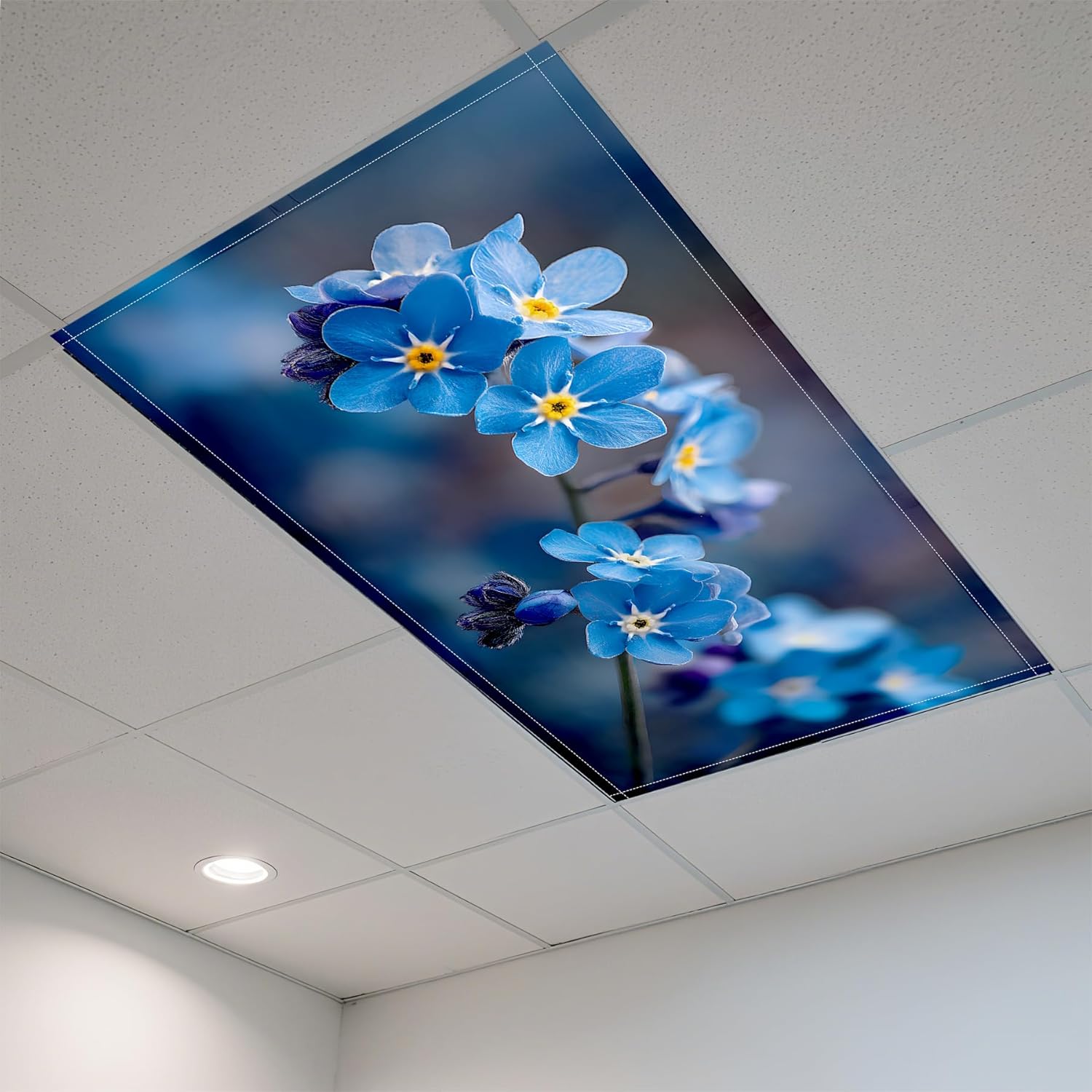 Fluorescent Light Covers-2 Pack 4 x 2 Feet Magnetic Ceiling Light Cover Room Supplies (Blue flowers)