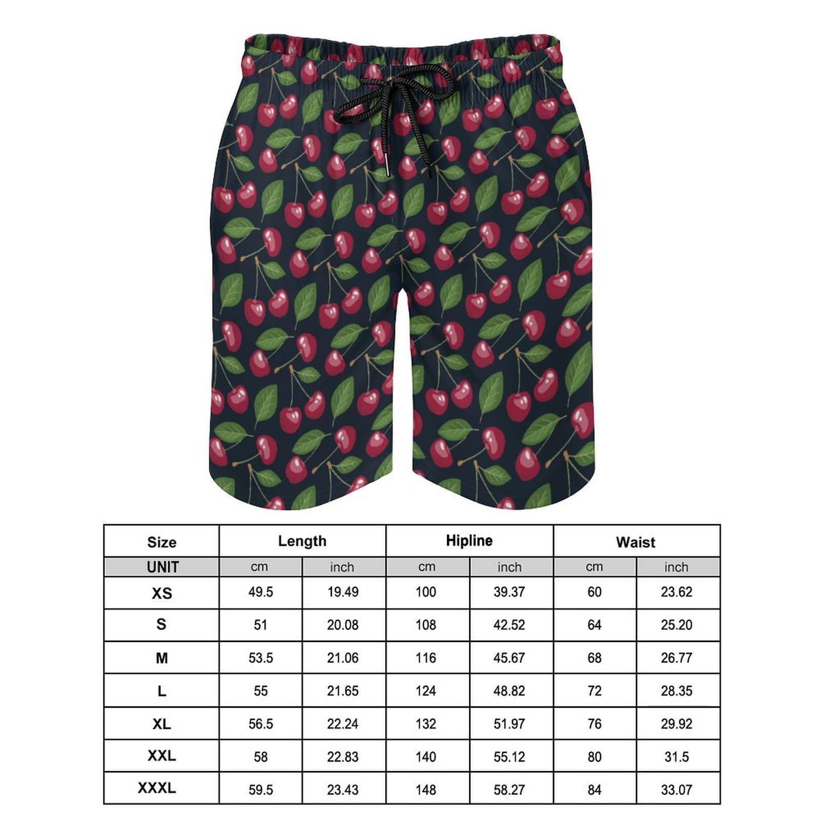 WQOPBS Cherry Fruit Pattern Shorts Men Casual Beach Short Pant Quick Dry Board Trunks Elastic Waist Exercise Pants Hiking Bottoms