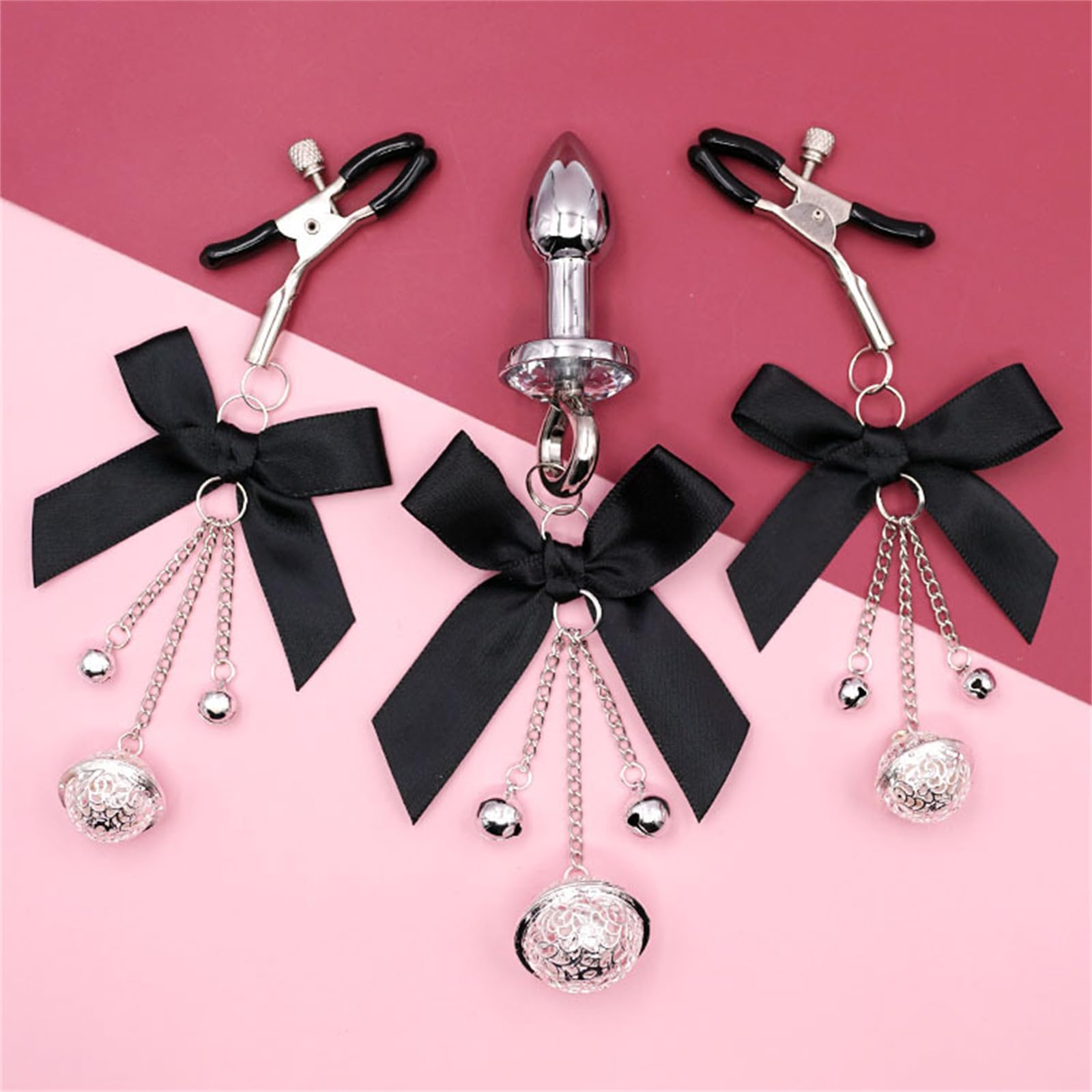 Luxury Stainless Steel Metal Anal Trainer Jewel Butt Plug SM Small Bell Adult Anal Plugs(M): A-Nipple Clip Mini