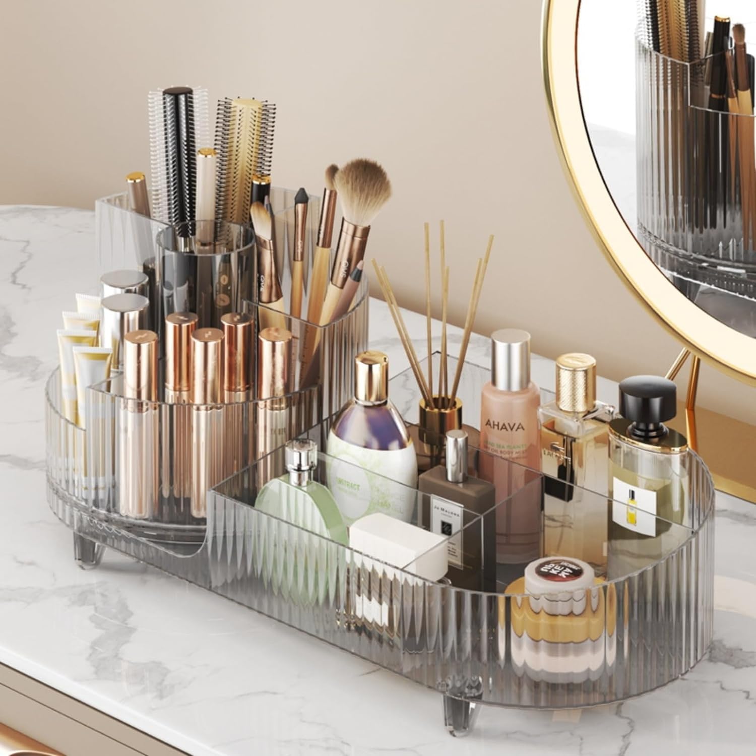 INOVERA (LABEL) Cosmetic Display Case | 360° Rotating Makeup Brush Holder | Countertop Bathroom Vanity Storage organizer (Transparent) (B0DDBSCXX9) Amazon Price History, Amazon Price Tracker