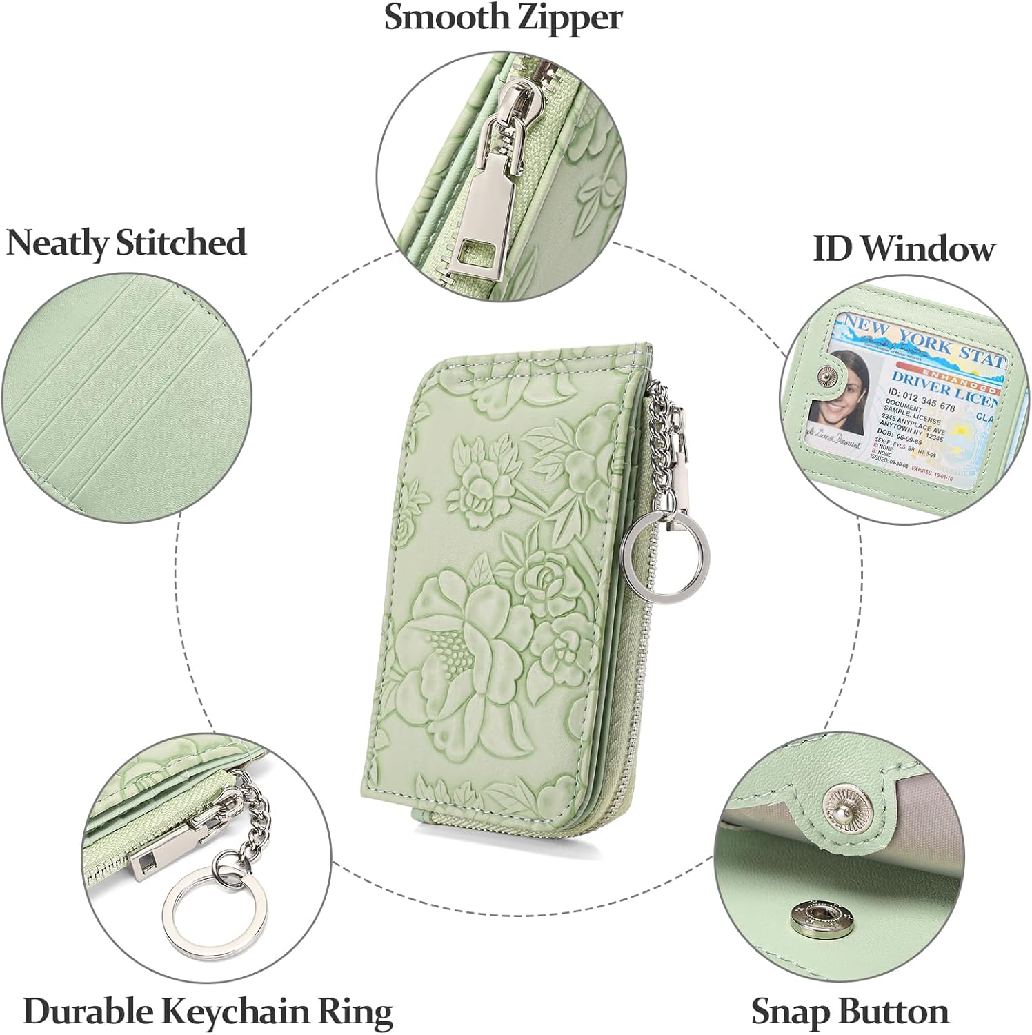 GAEKEAO Small Credit Card Holder Wallet for Women RFID Leather Slim Wristlet Keychain Wallets With Zipper Pocket - Image 5