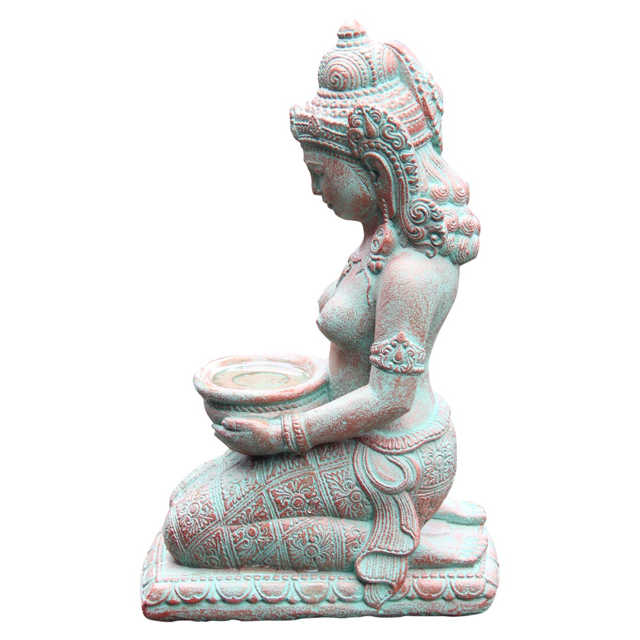 Ciffre Frau mit Schale ca. 30cm Antik Look Massiv Steinfigur Skulptur Feng Shui Garten Deko Wetterfest Lawa Steingus